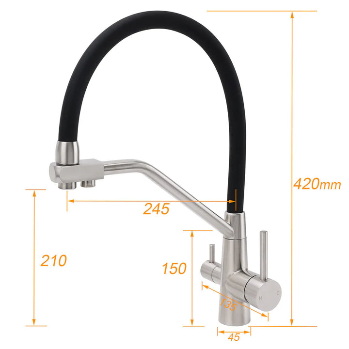 WFW 3-Way Kitchen Mixer Tap (Brushed Nickle Pullout)